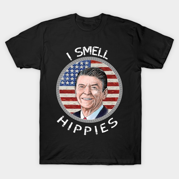 I Smell Hippies | Funny Ronald Reagan Conservative Merica USA T-Shirt by Goodplan